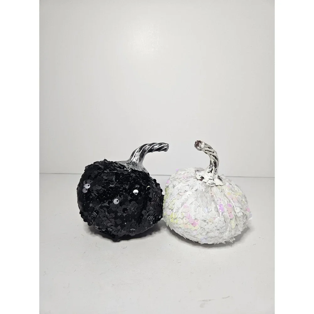 Sequin Pumpkins Black White Halloween Fall Decor Sparkly Foam 4